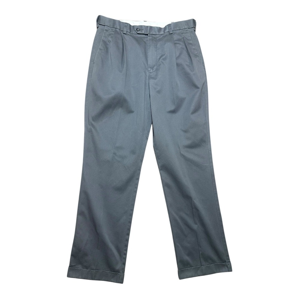 Roundtree & Yorke Men's Grey Pleated Chino Pants‎ 34x32 Cotton Classic Fit